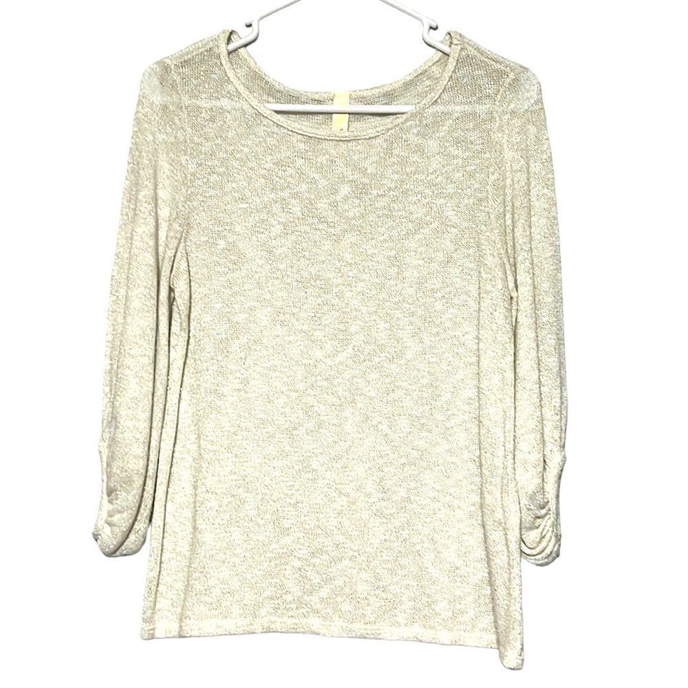 Lightweight Sweater Womans Small Ivory Metallic Knit Sinched Sleeves Tini Lili